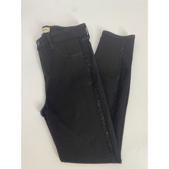 L’AGENCE Margot Crystal Tux Stripe Skinny Jeans in Noir Sz 30 - Picture 8 of 8
